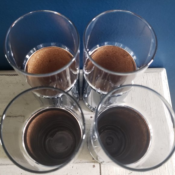 (4) MCM Hellerware Cork and Chrome Sleeve Tumblers Glasses Vintage Excellent - Picture 3 of 5